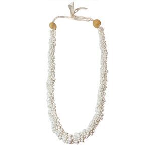 Hawaiian White Spiral Mongo Shell Lei Necklace Cluster Wedding Graduation Aloha